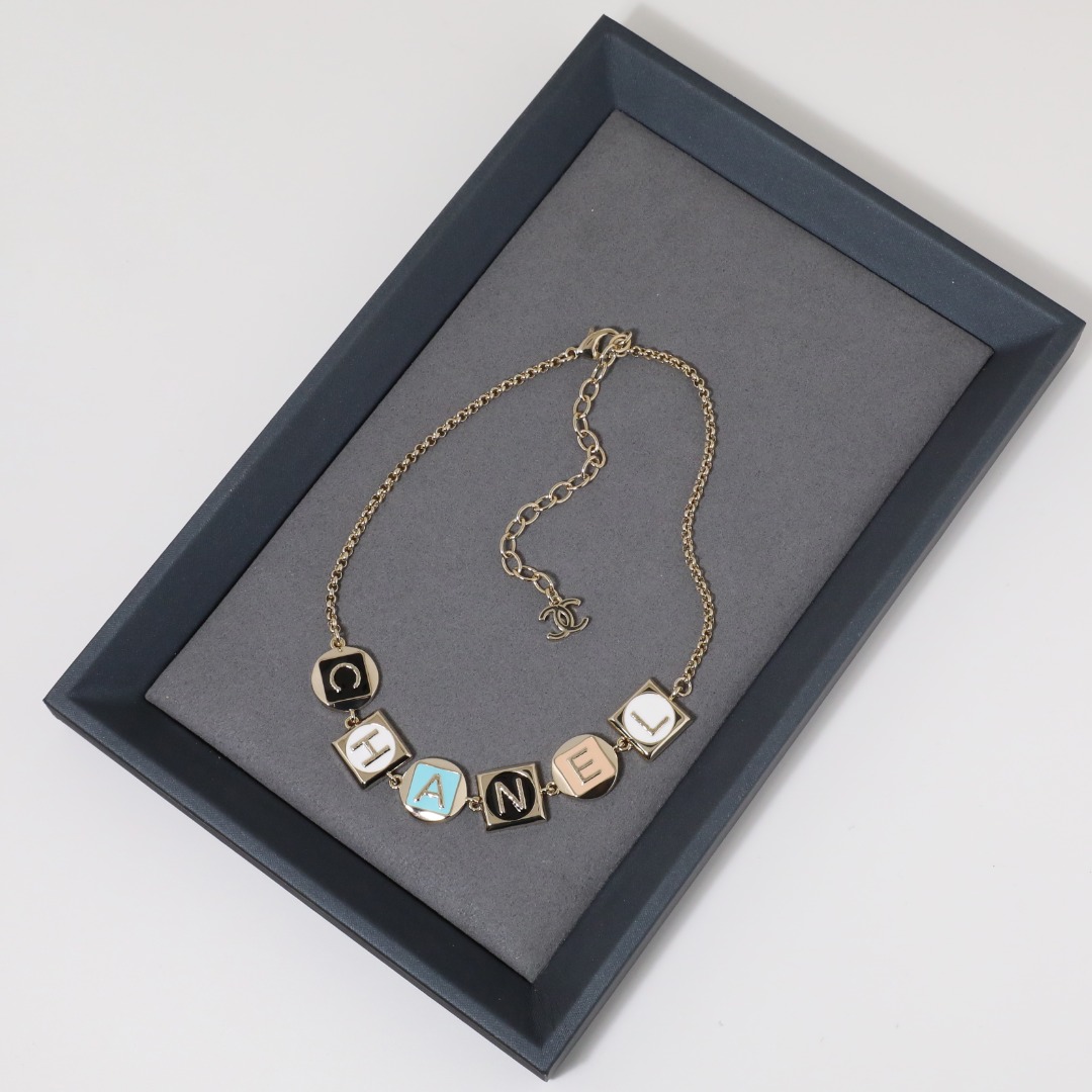 CCN453 Chanel colored enamel letter choker necklace - ccjewelryacc