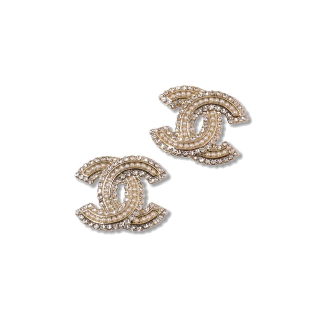 CCE394 Chanel pearl crystal cc logo stud earrings - ccjewelryacc