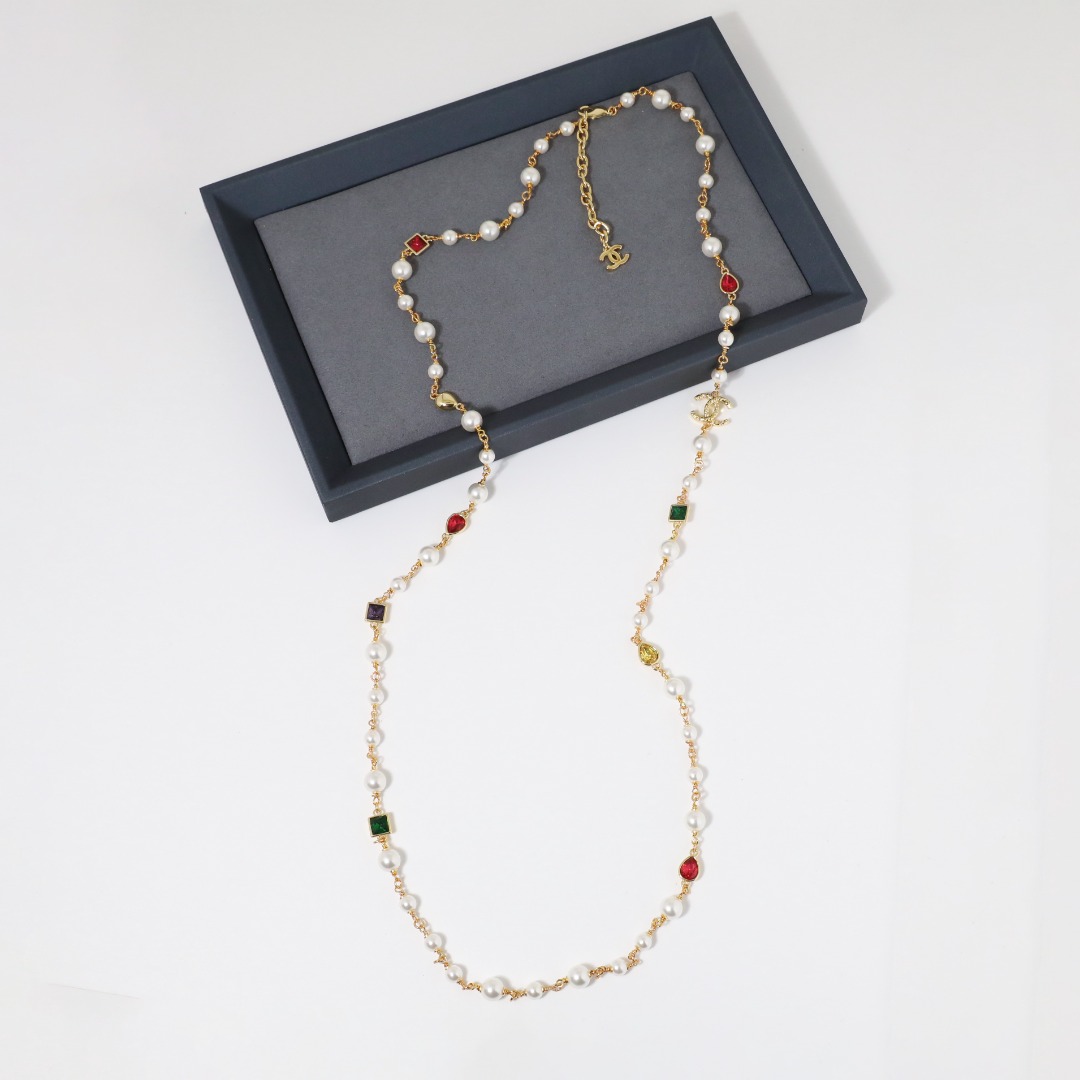 CCL113 Chanel Long pearl chain sweater necklace - ccjewelryacc