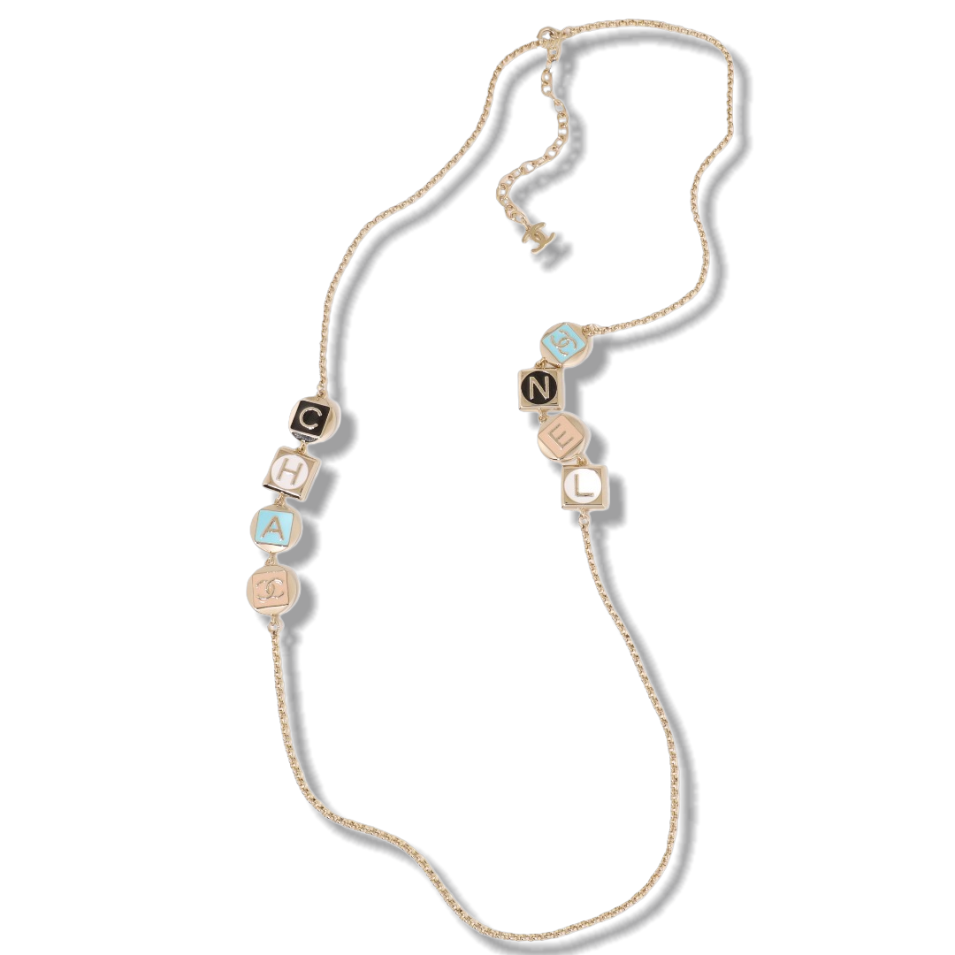CCL112 Chanel Metal Colored enamel letter long chain sweater necklace - ccjewelryacc