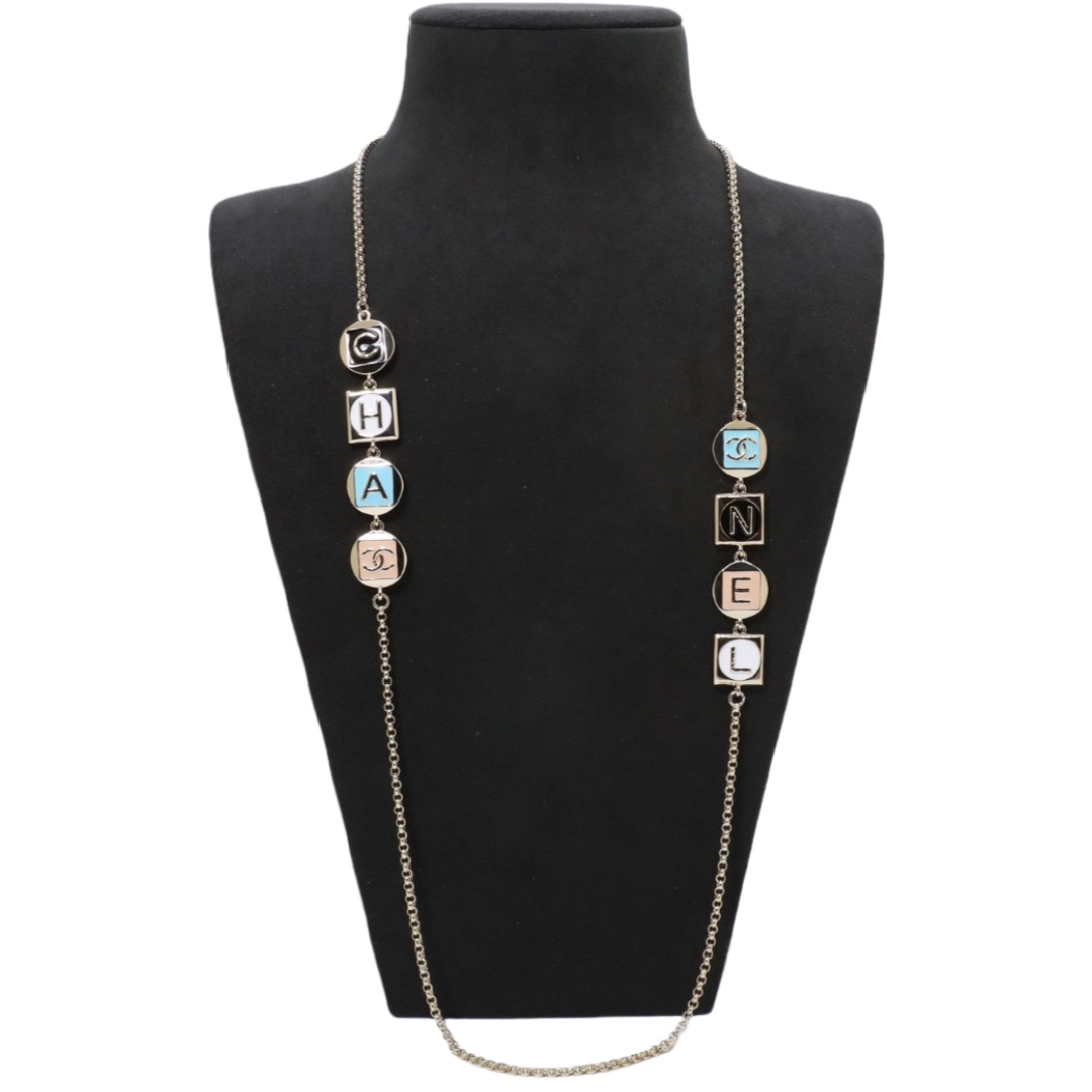 CCL112 Chanel Metal Colored enamel letter long chain sweater necklace - ccjewelryacc