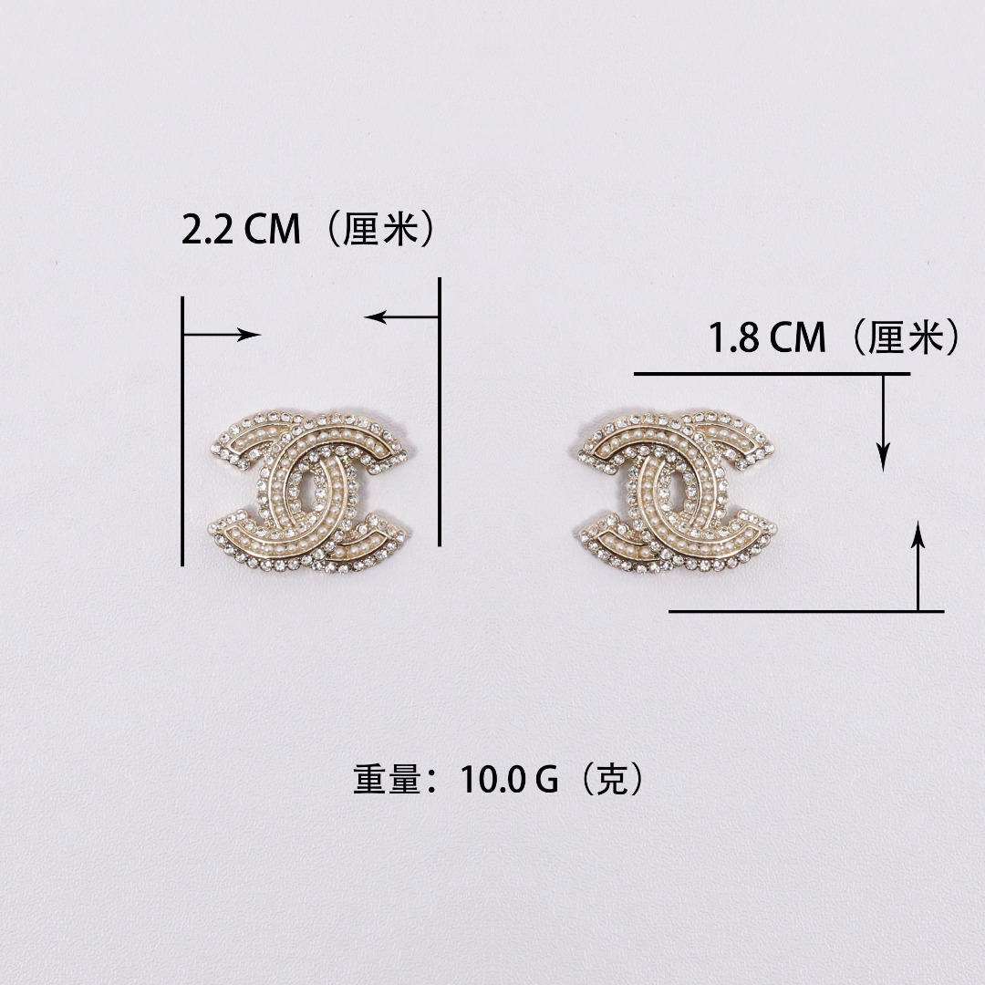 CCE394 Chanel pearl crystal cc logo stud earrings - ccjewelryacc