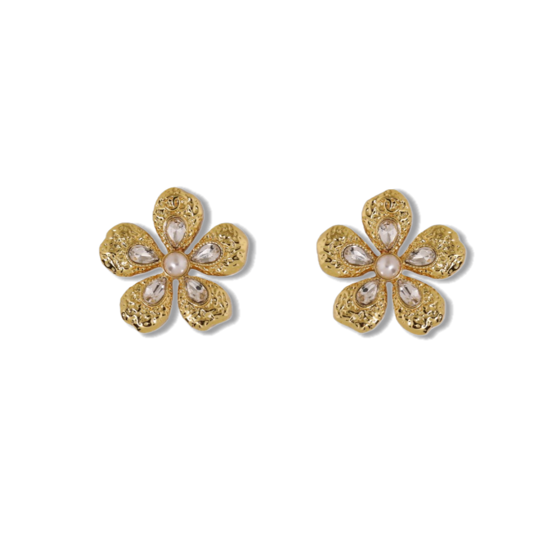 CCE723 Chanel vintage Lava relief sculpture flower stud earrings - ccjewelryacc
