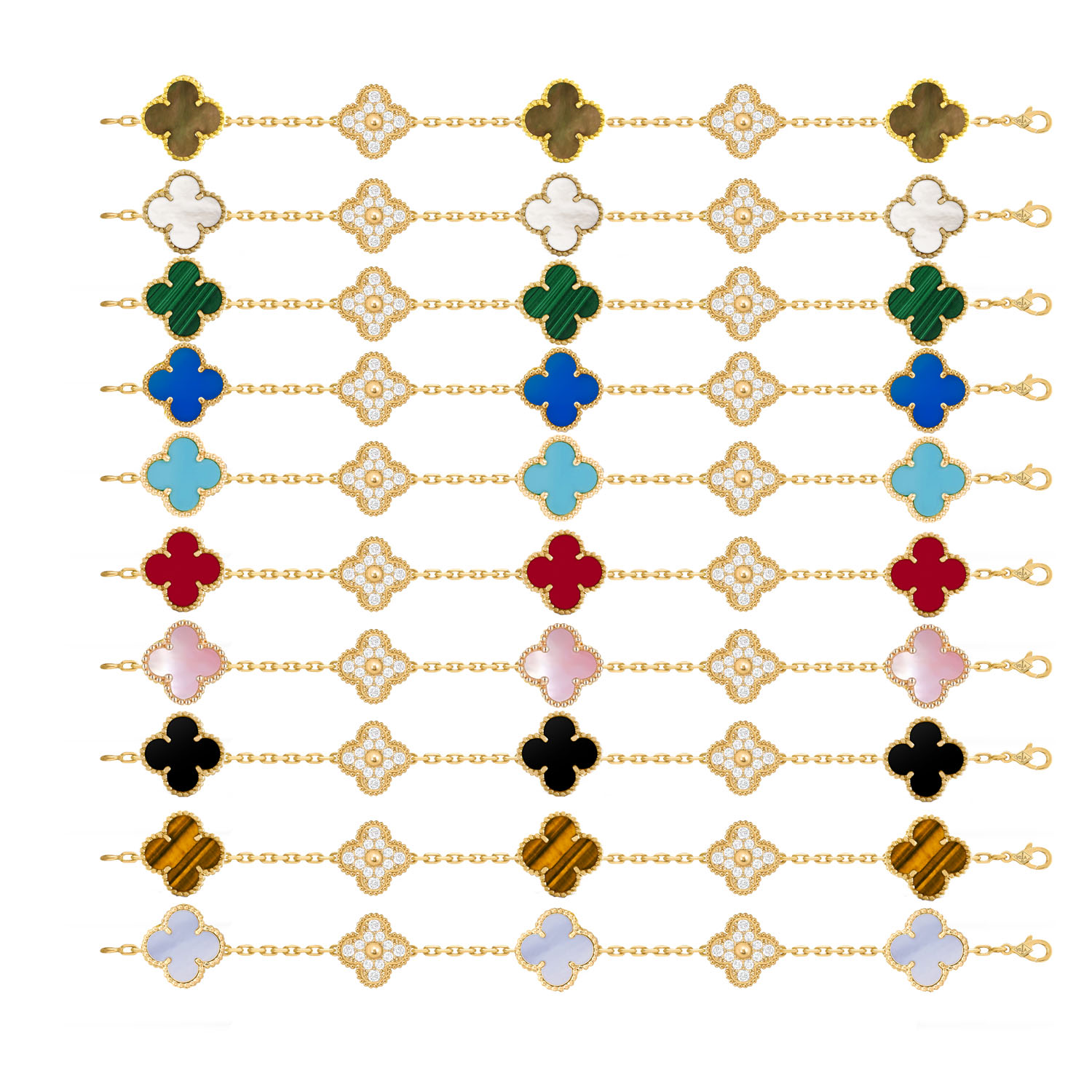 VCS004 Stone and diamond VCA vintage alhambra Bracelet 5 motifs - ccjewelryacc