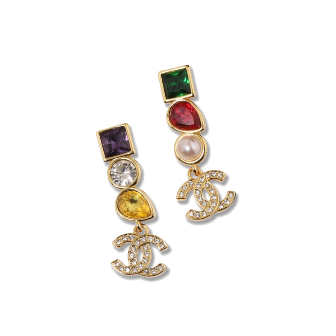 CCE730 Chanel vintage colored crystal pendant earrings - ccjewelryacc