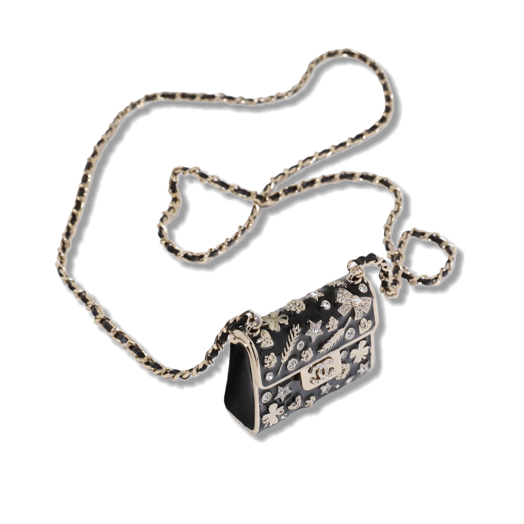 CCL111 Chanel Metal leater long chain crystal enamel kelly bag sweater necklace - ccjewelryacc