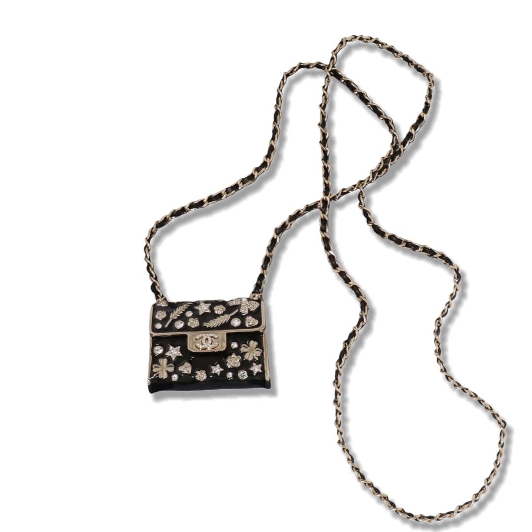 CCL111 Chanel Metal leater long chain crystal enamel kelly bag sweater necklace - ccjewelryacc