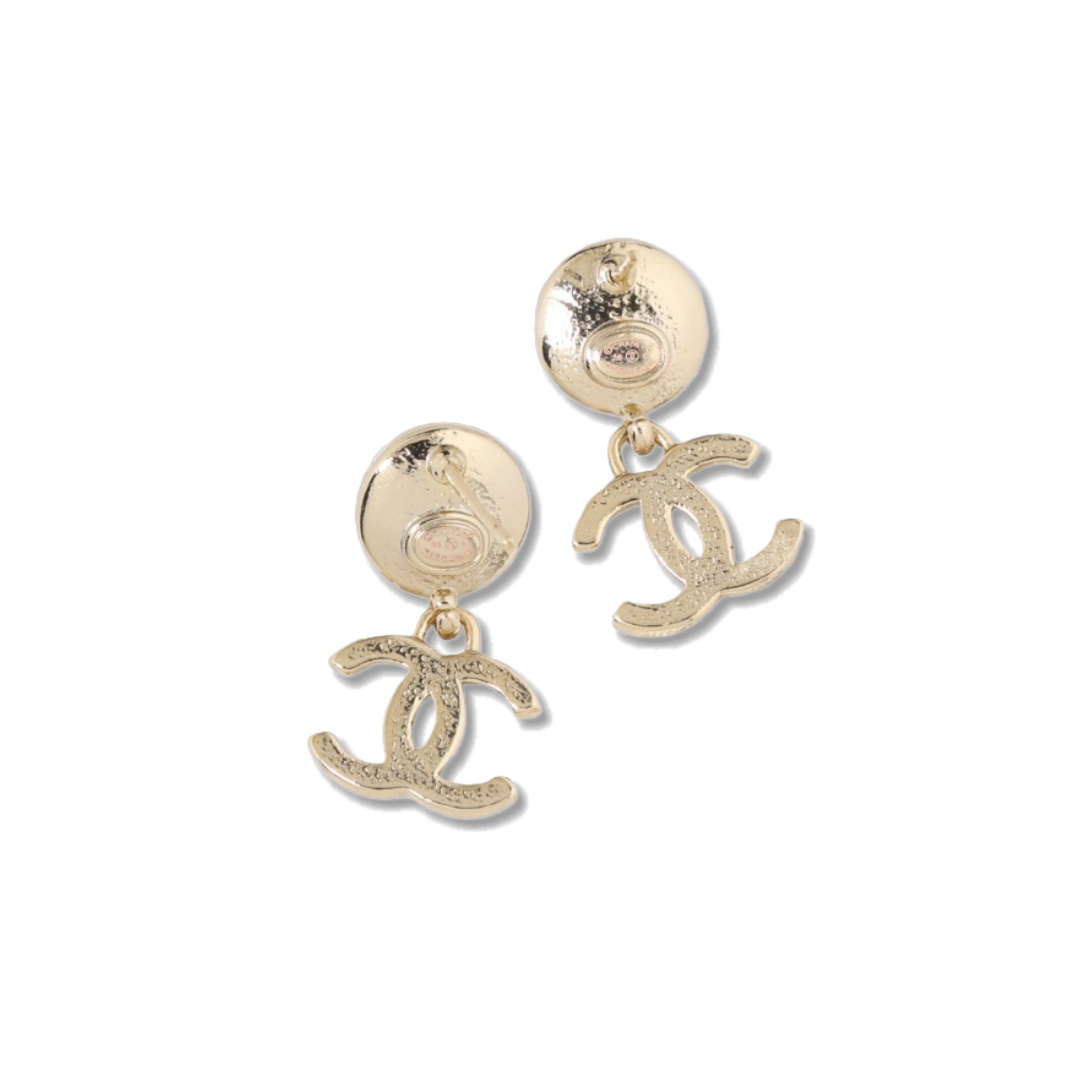 CCE755 Chanel pearl crystal cc logo dangle earrings - ccjewelryacc