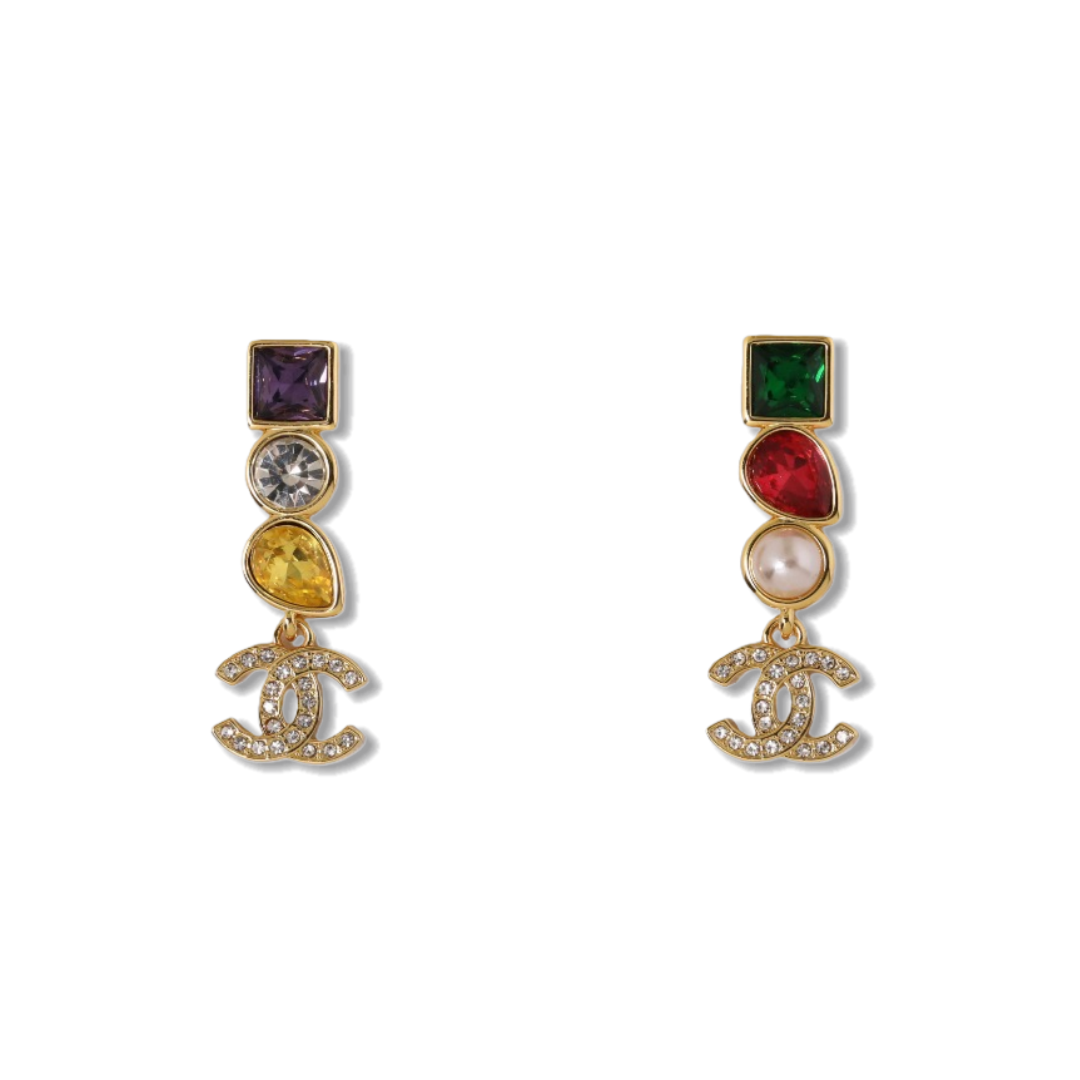 CCE730 Chanel vintage colored crystal pendant earrings - ccjewelryacc