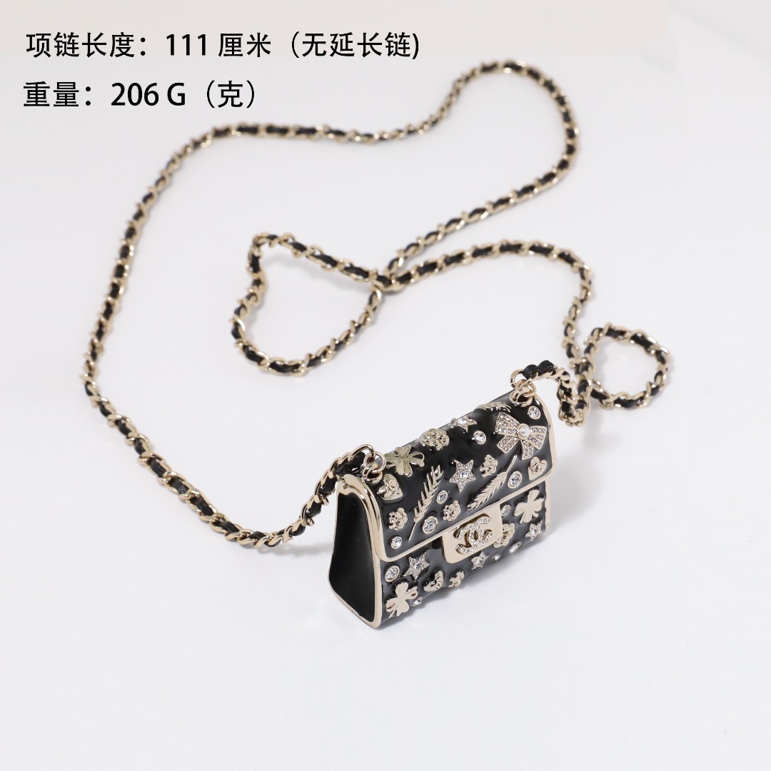 CCL111 Chanel Metal leater long chain crystal enamel kelly bag sweater necklace - ccjewelryacc