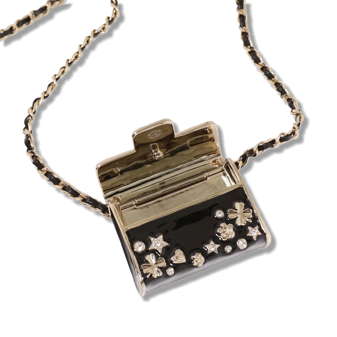 CCL111 Chanel Metal leater long chain crystal enamel kelly bag sweater necklace - ccjewelryacc