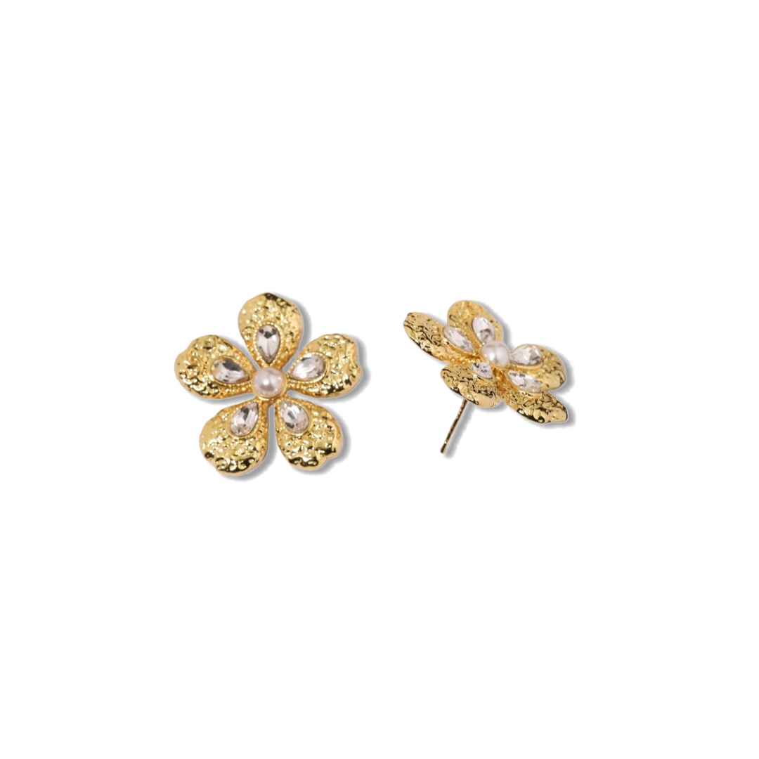 CCE723 Chanel vintage Lava relief sculpture flower stud earrings - ccjewelryacc