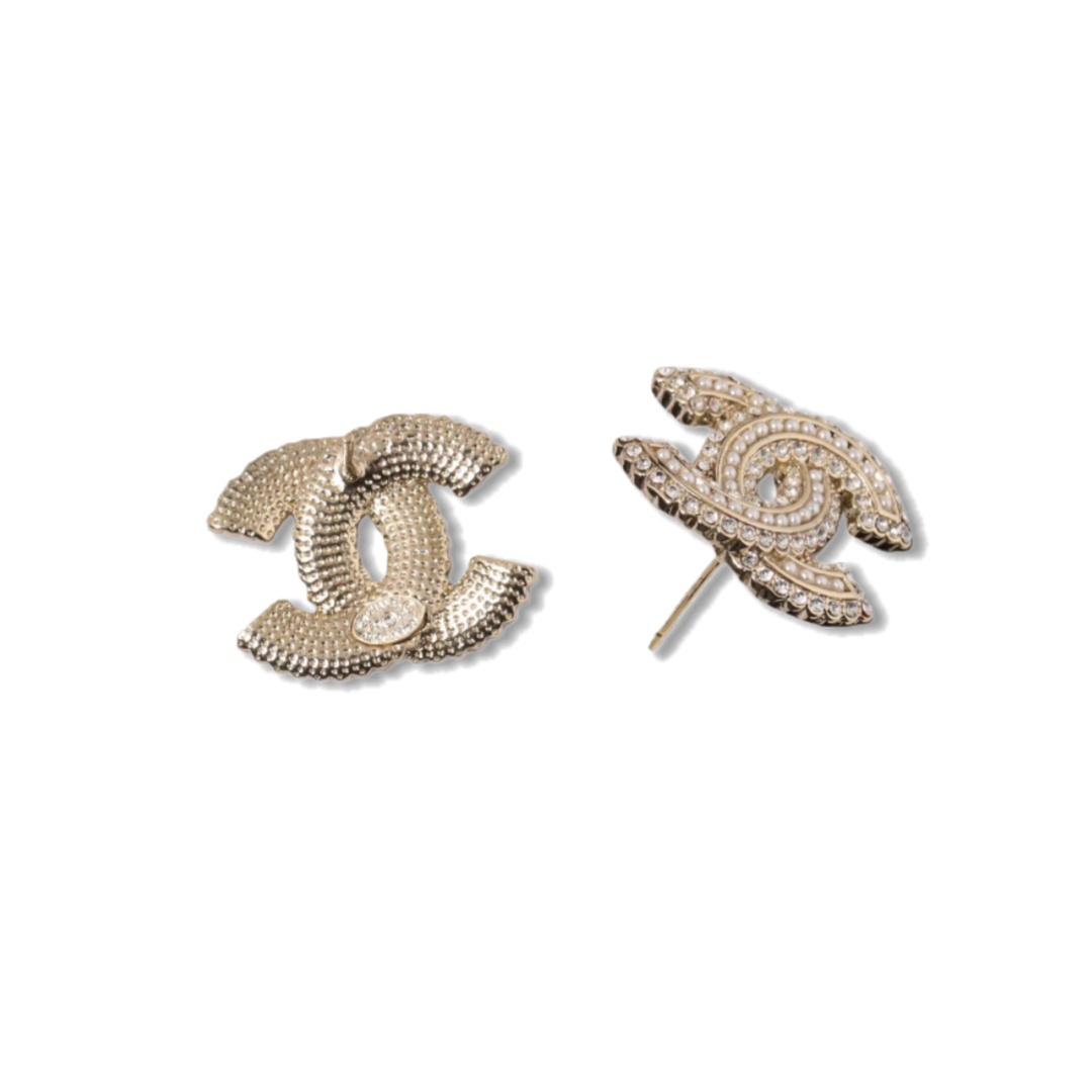 CCE394 Chanel pearl crystal cc logo stud earrings - ccjewelryacc
