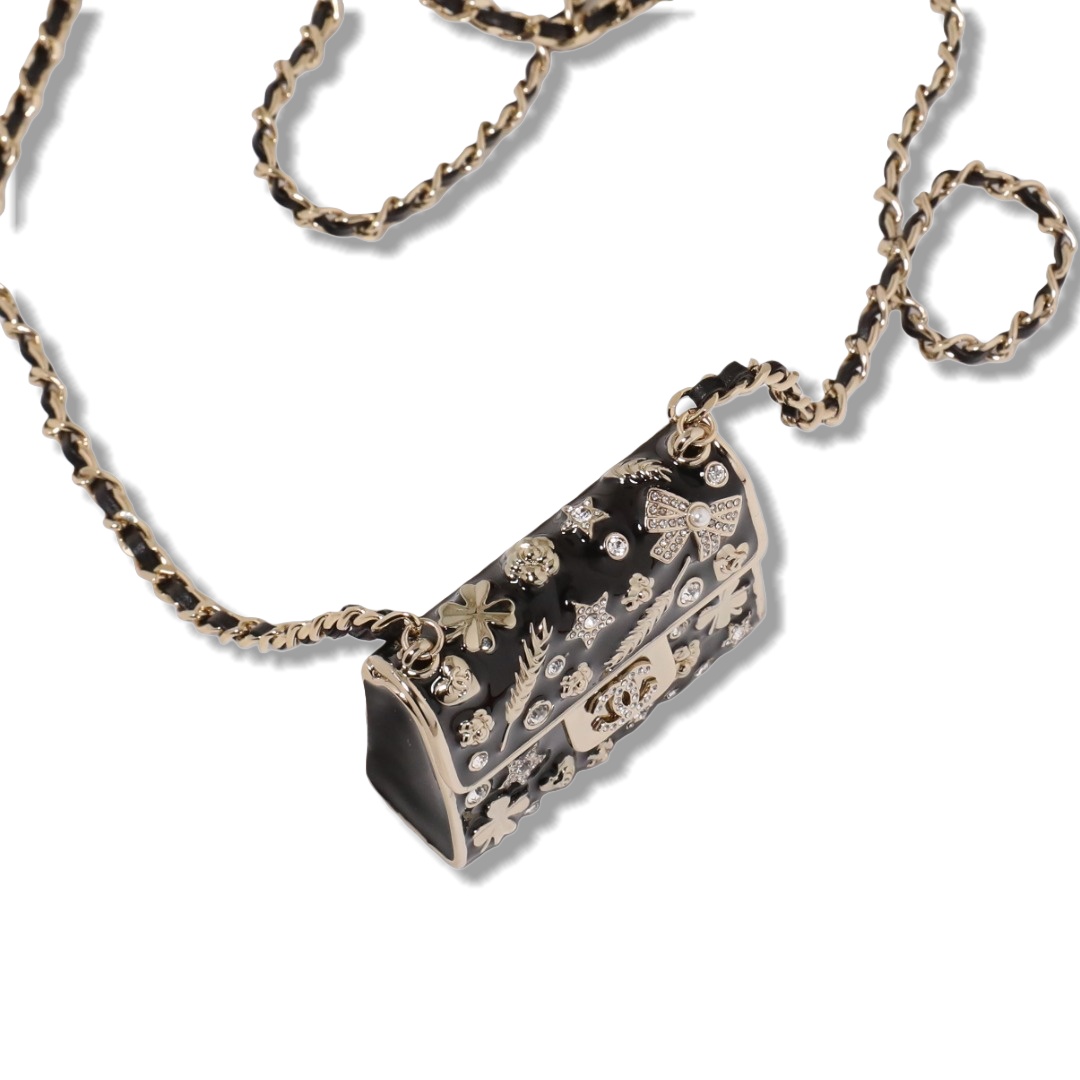 CCL111 Chanel Metal leater long chain crystal enamel kelly bag sweater necklace - ccjewelryacc