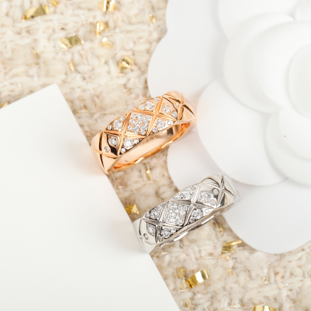 CCR8002B Chanel coco crush ring S925 Silver 18K Gold Diamond medium 7mm - ccjewelryacc