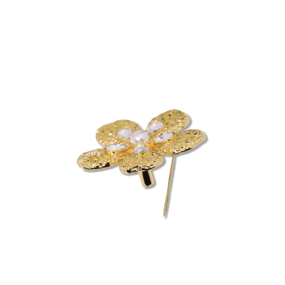 BCB615 Chanel Vintage Lava relief with rhinestone pearl flower brooch pin - ccjewelryacc