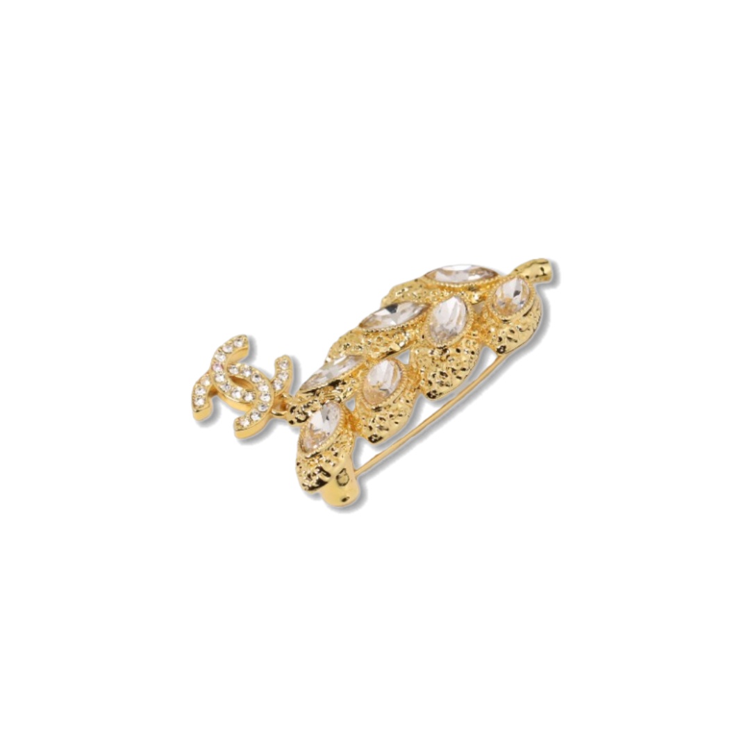 BCB614 Chanel Vintage Lava relief with rhinestone leaves brooch pin - ccjewelryacc