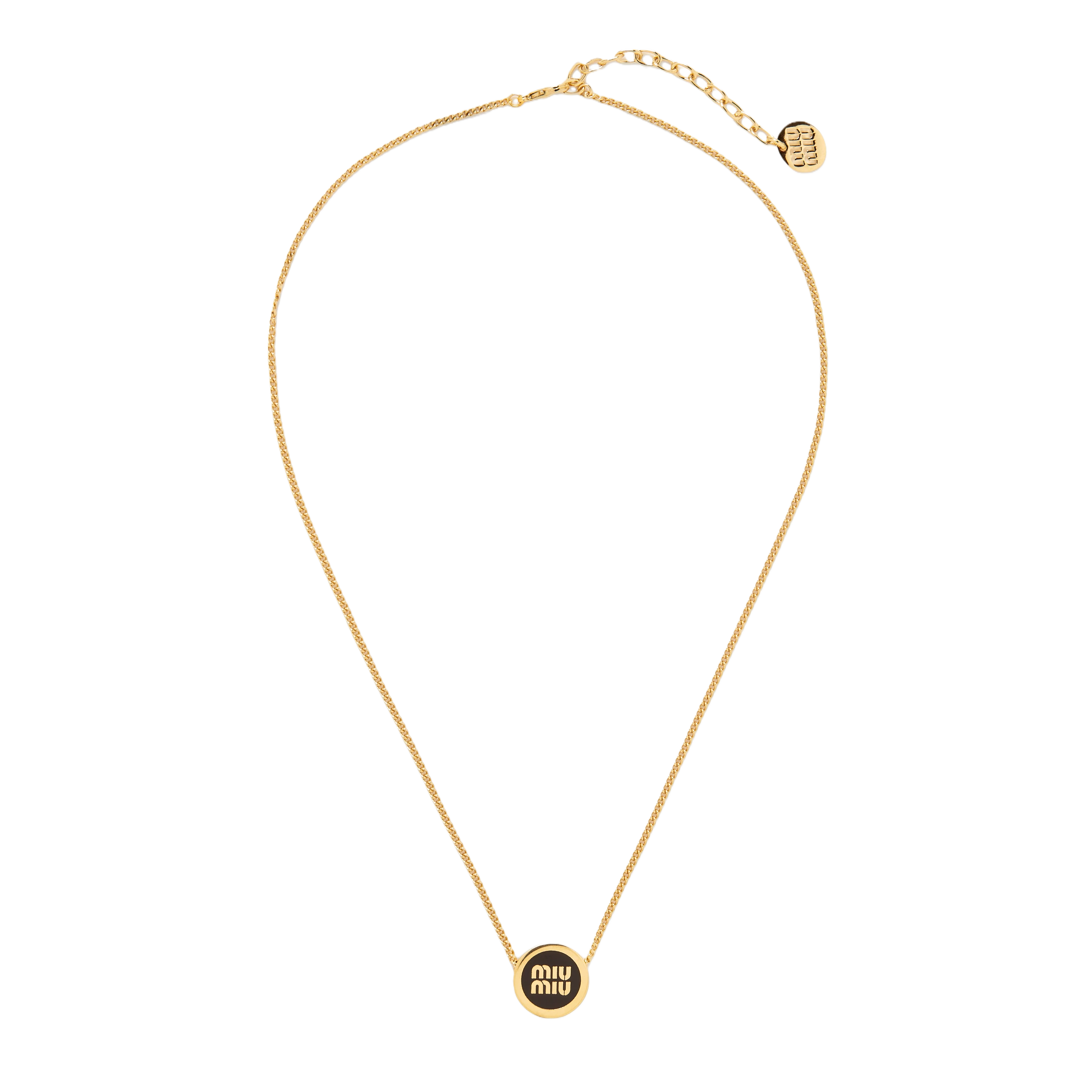 MMN001 Miumiu Logo-embellished Pendant Necklace in Gold-tone Metal - ccjewelryacc