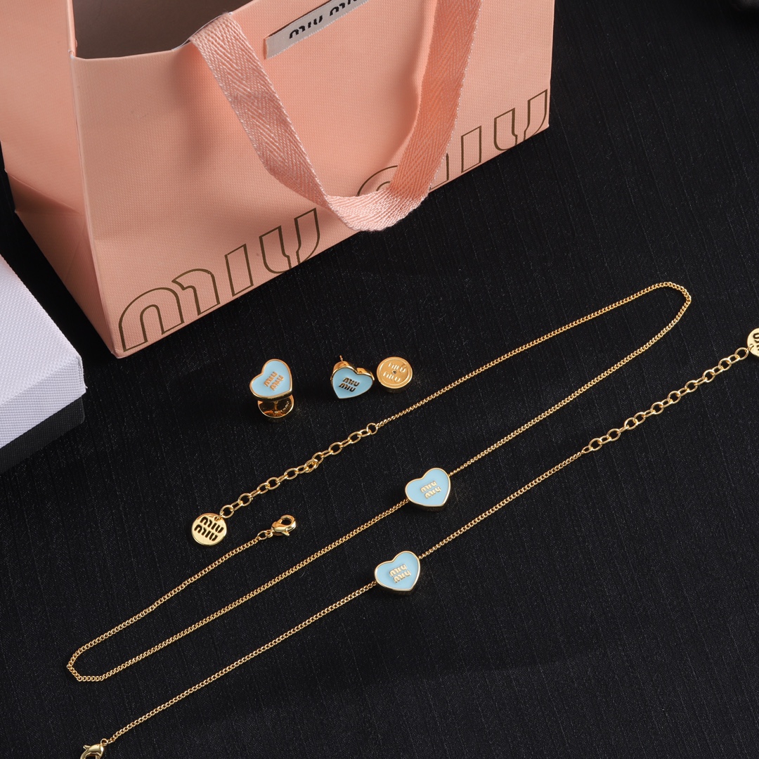 MMN002 Miumiu Metal heart necklace bracelet earrings - ccjewelryacc