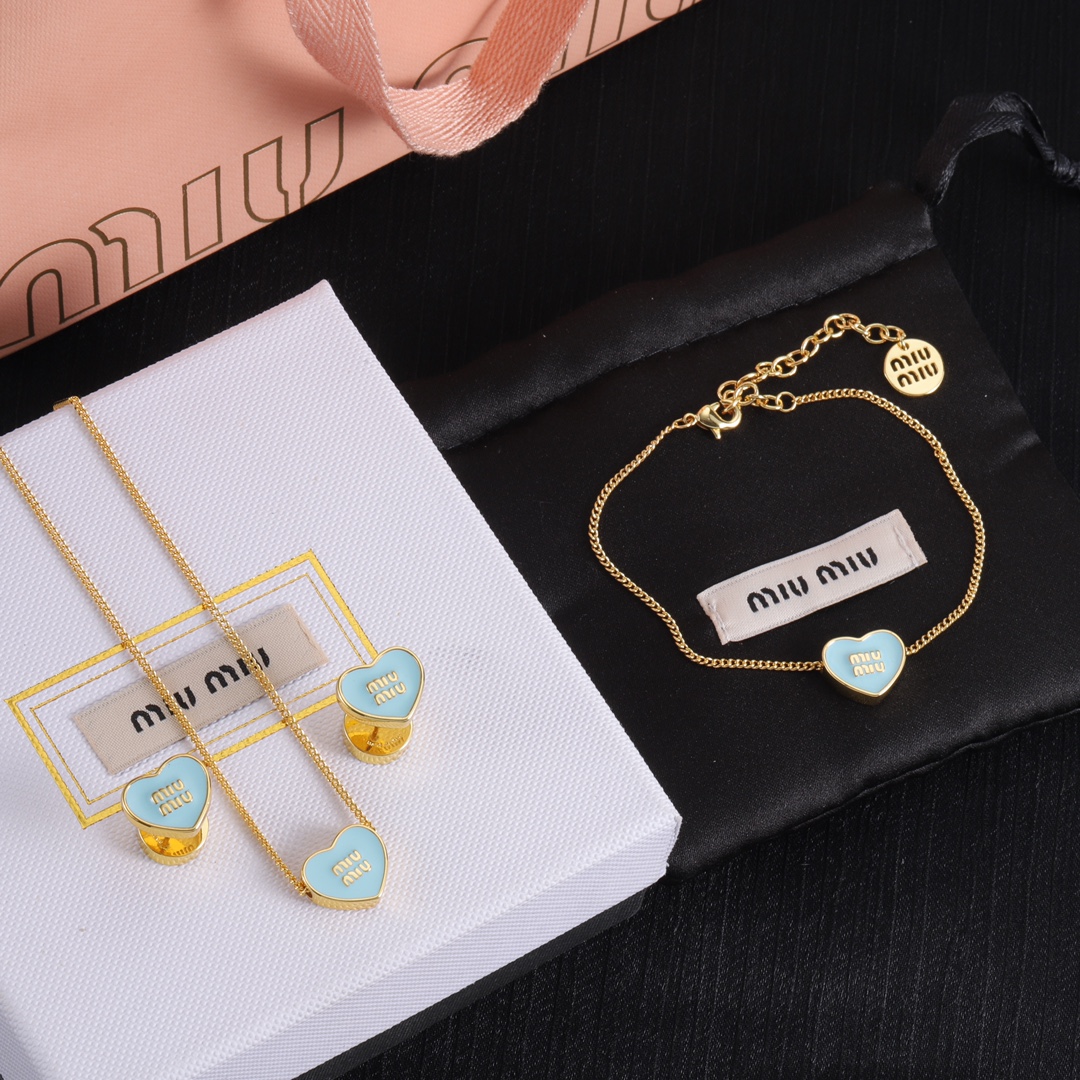 MMN002 Miumiu Metal heart necklace bracelet earrings - ccjewelryacc