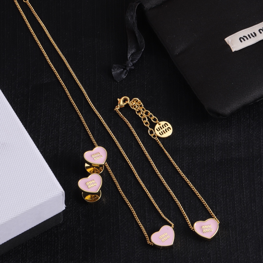 MMN002 Miumiu Metal heart necklace bracelet earrings - ccjewelryacc