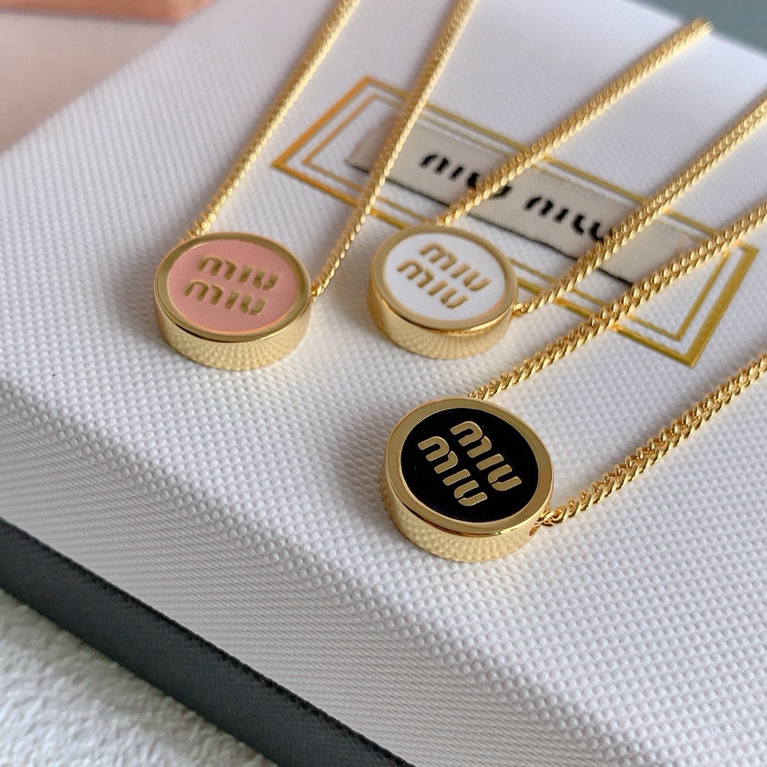 MMN001 Miumiu Logo-embellished Pendant Necklace in Gold-tone Metal - ccjewelryacc