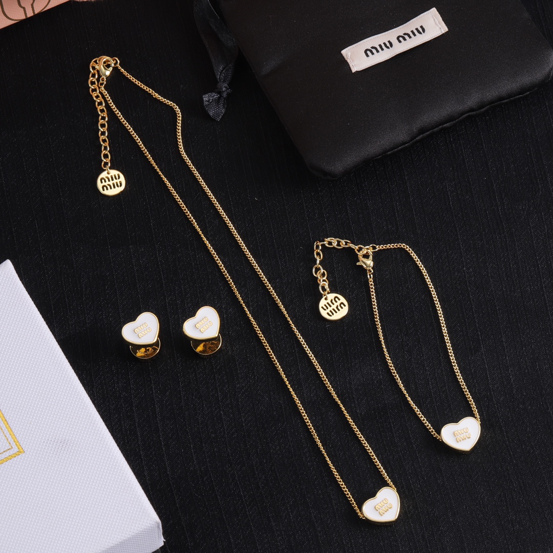 MMN002 Miumiu Metal heart necklace bracelet earrings - ccjewelryacc