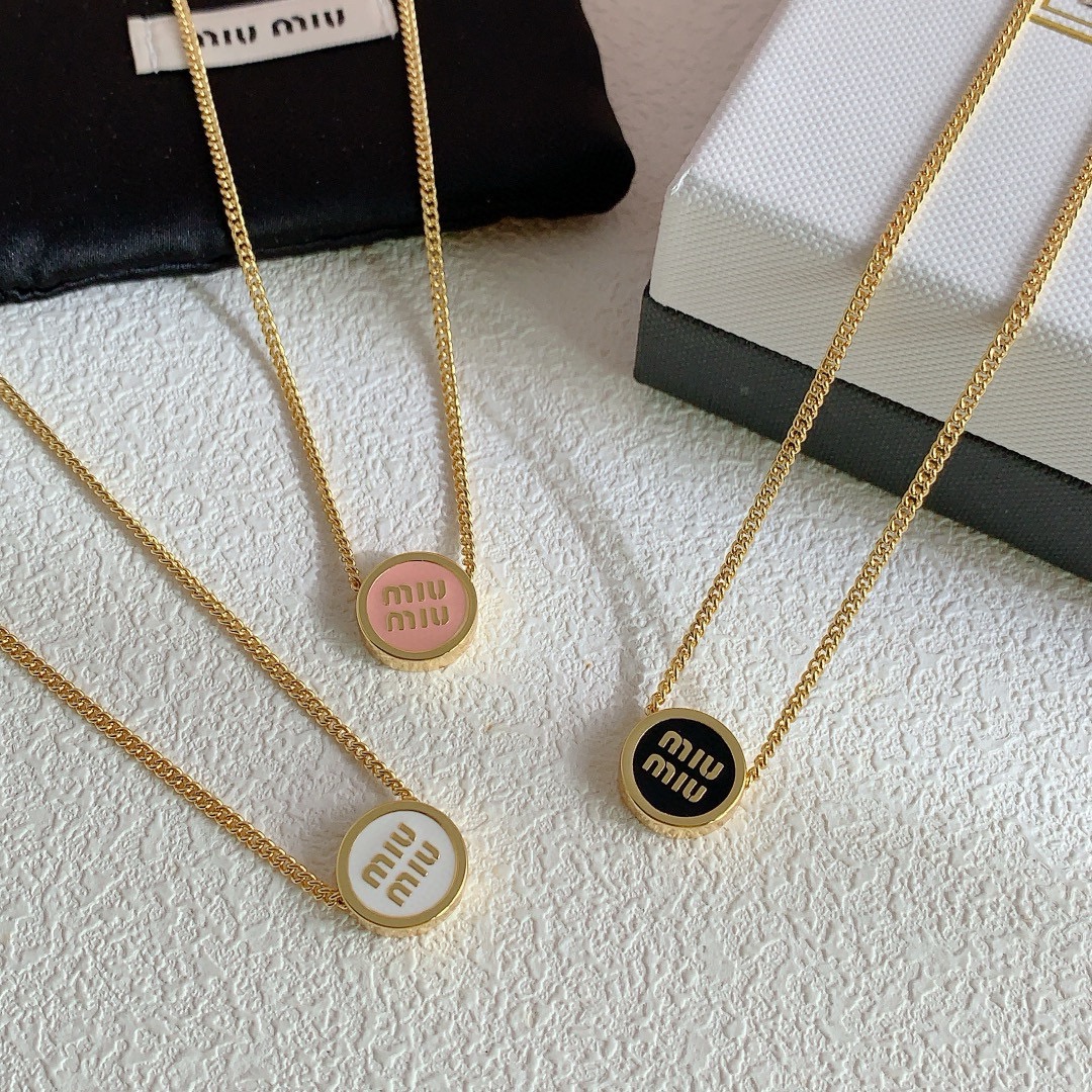 MMN001 Miumiu Logo-embellished Pendant Necklace in Gold-tone Metal - ccjewelryacc