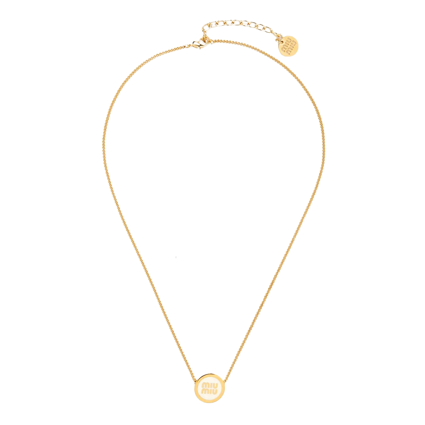 MMN001 Miumiu Logo-embellished Pendant Necklace in Gold-tone Metal - ccjewelryacc
