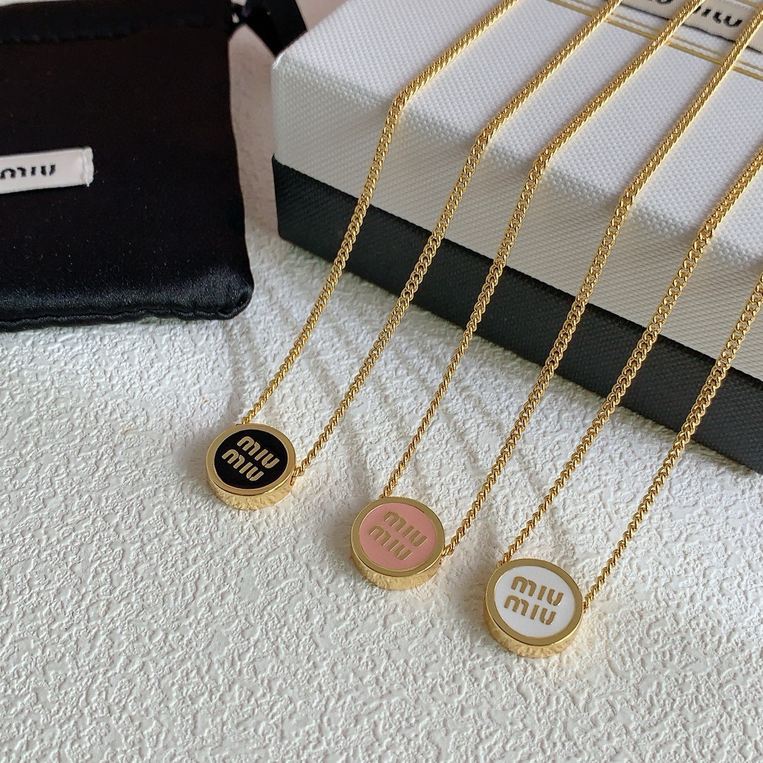 MMN001 Miumiu Logo-embellished Pendant Necklace in Gold-tone Metal - ccjewelryacc