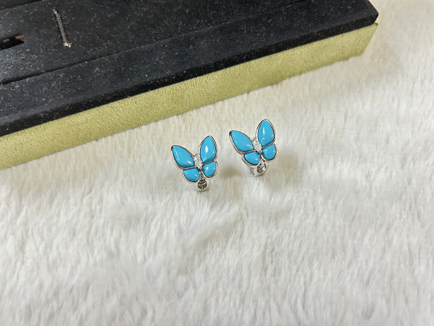 VCE019 Van cleef turquoise two butterfly earring clips - ccjewelryacc