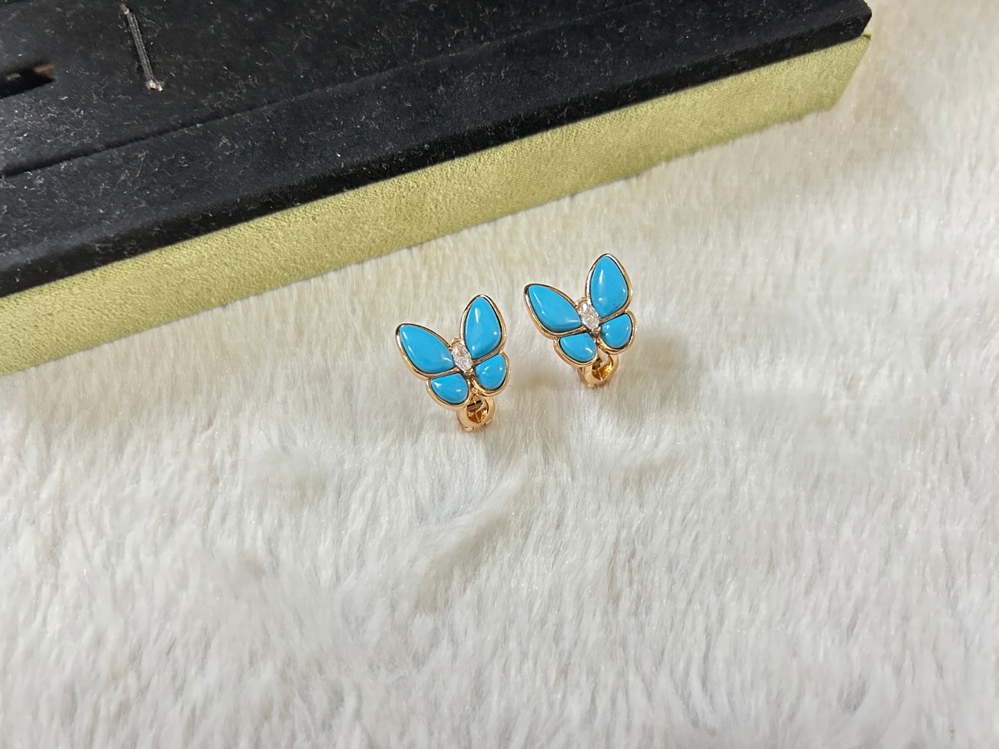 VCE019 Van cleef turquoise two butterfly earring clips - ccjewelryacc
