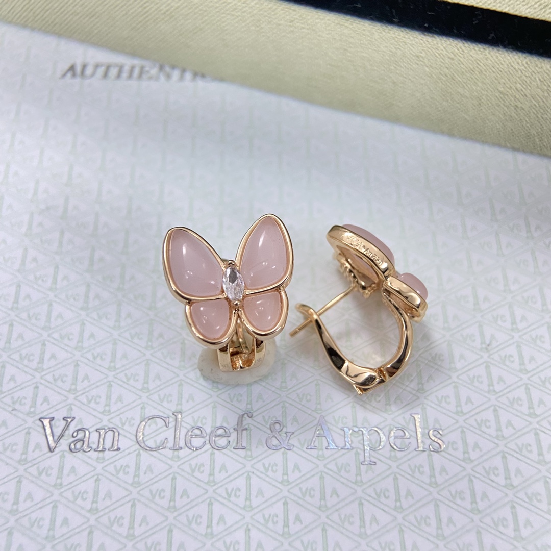 VCE034 Van cleef two butterfly earring clips Pink mother of pearl - ccjewelryacc