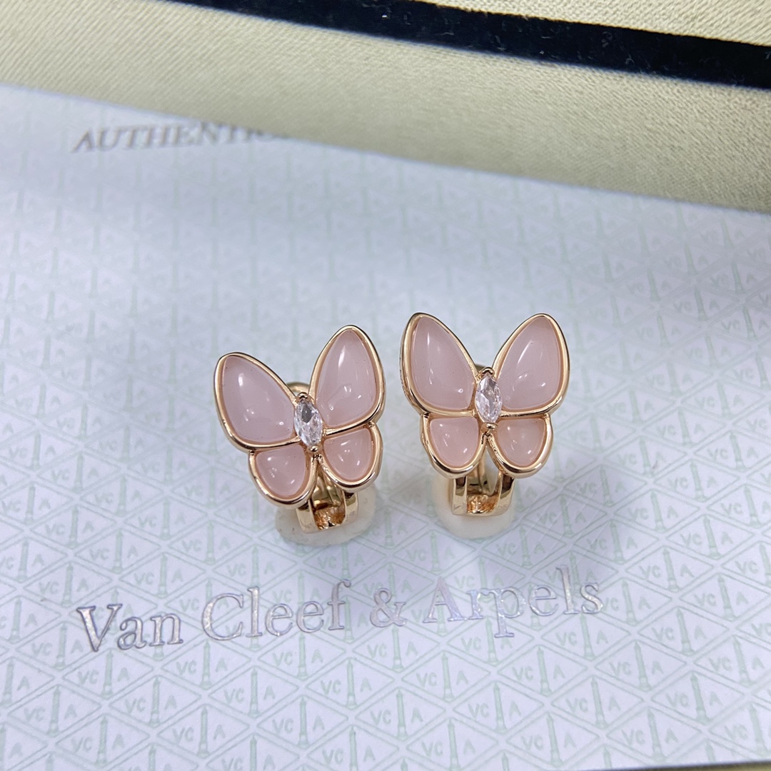 VCE034 Van cleef two butterfly earring clips Pink mother of pearl - ccjewelryacc