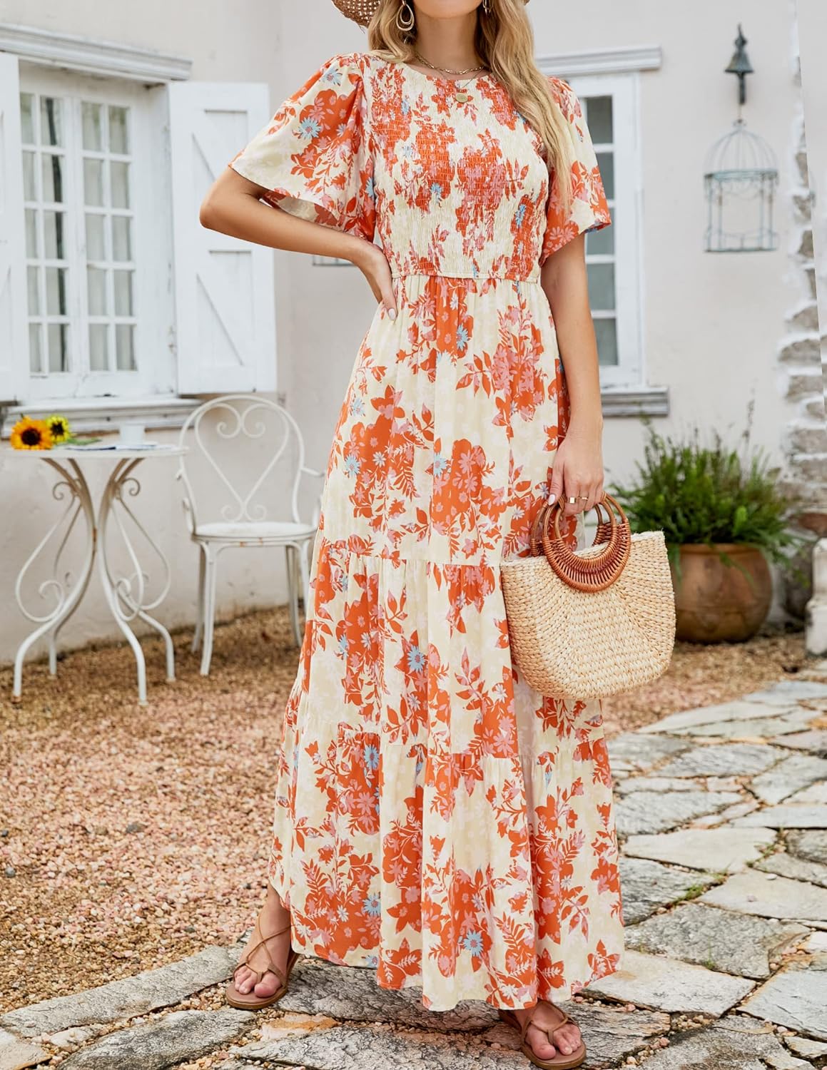 Summer Style Printed Short Design Sleeves Dress