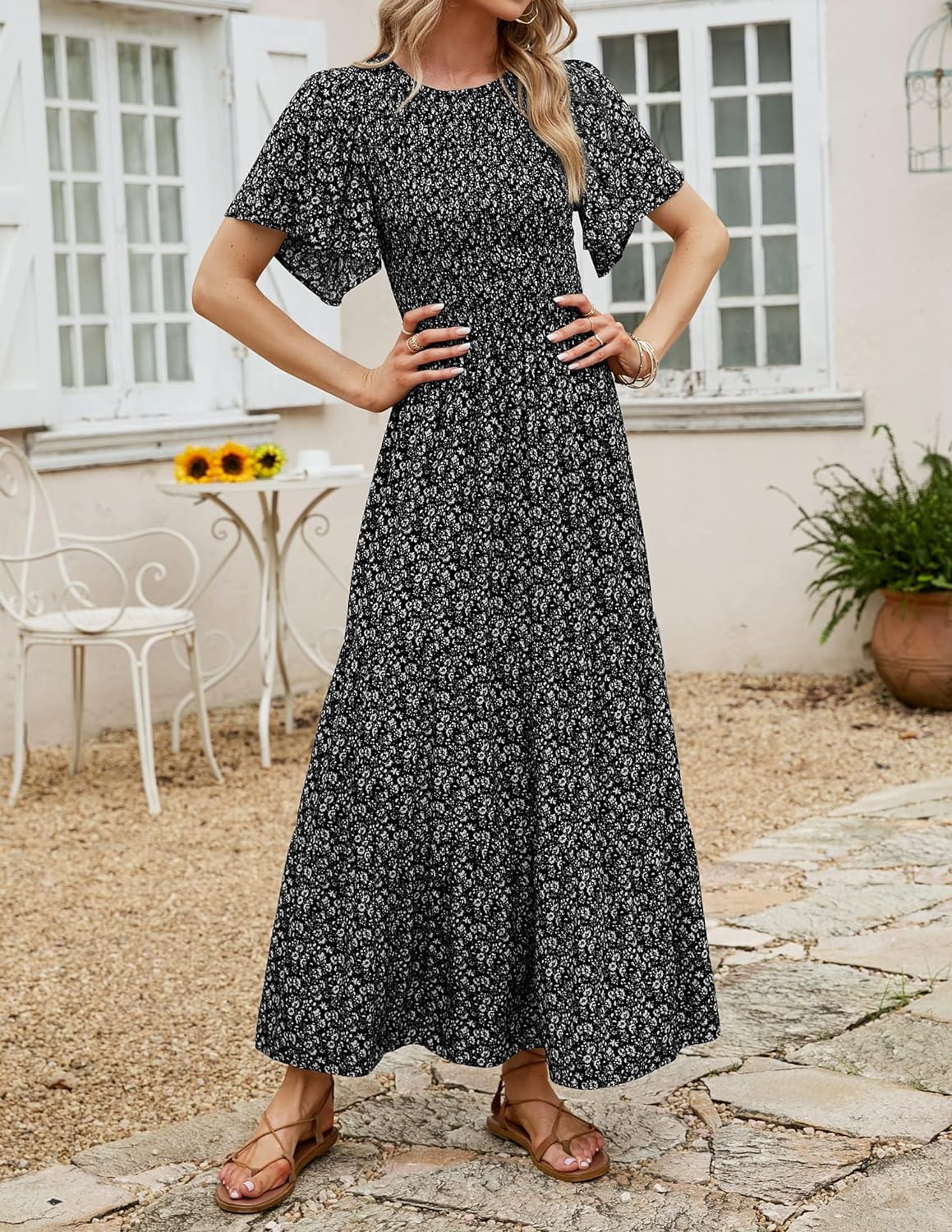 Summer Style Printed Short Design Sleeves Dress