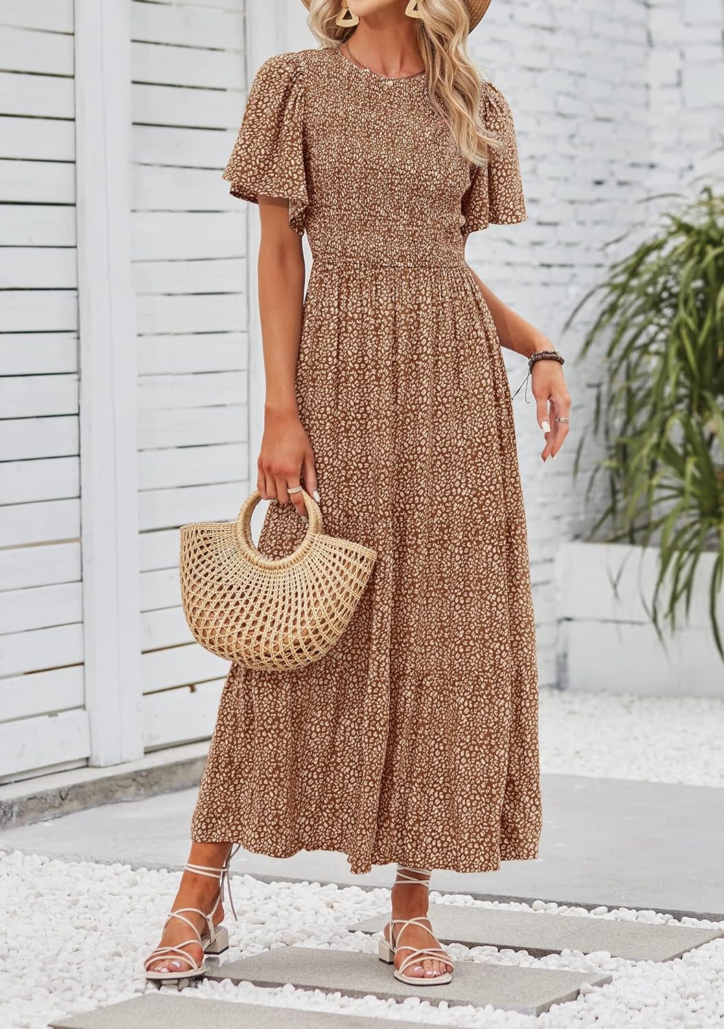 Summer Style Printed Short Design Sleeves Dress