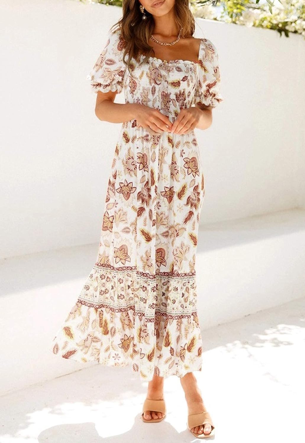 Flowers Print Stylish Dress Long Dress