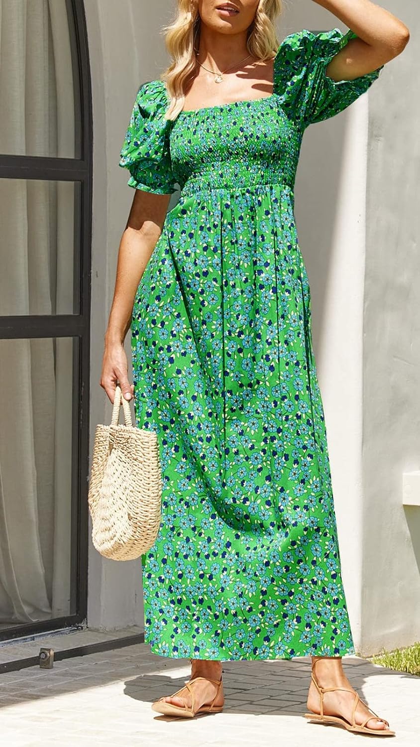 Flowers Print Stylish Dress Long Dress