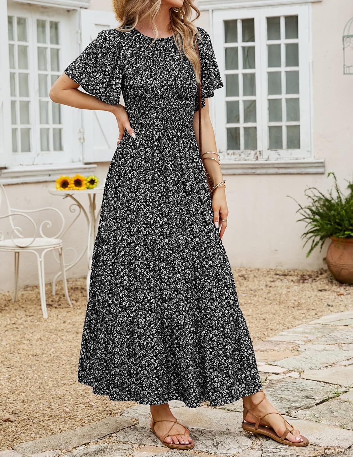 Summer Style Printed Short Design Sleeves Dress