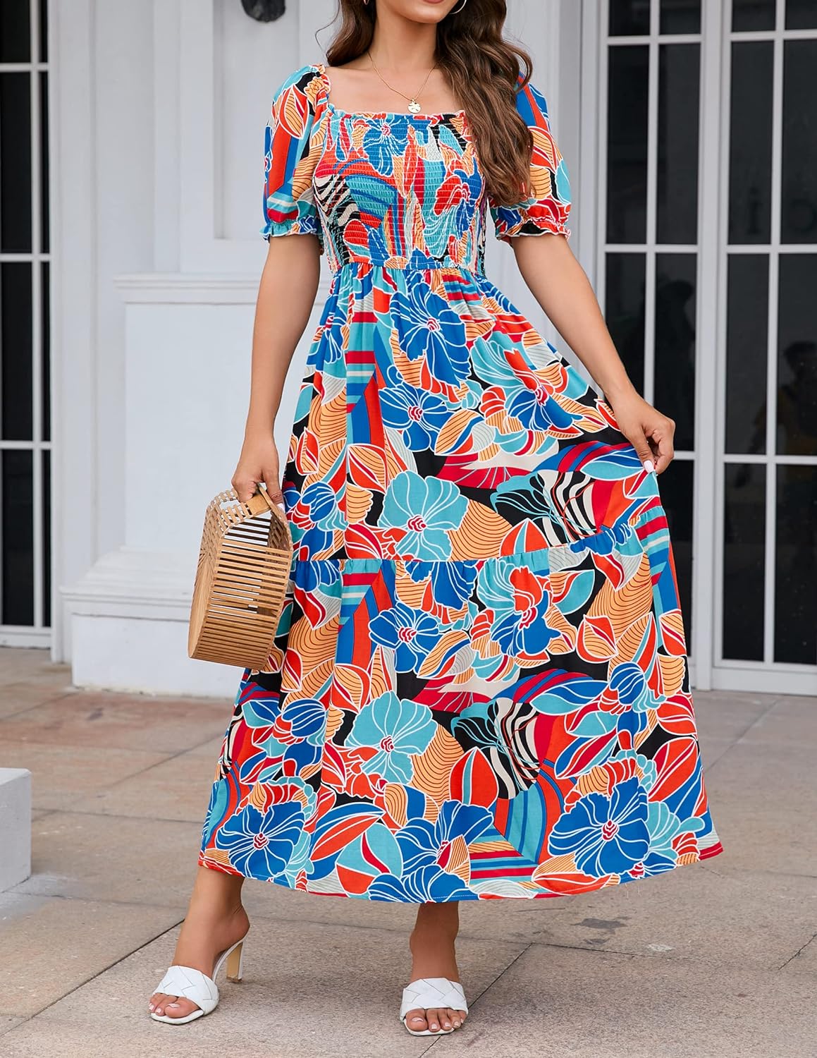 Flowers Print Stylish Dress Long Dress