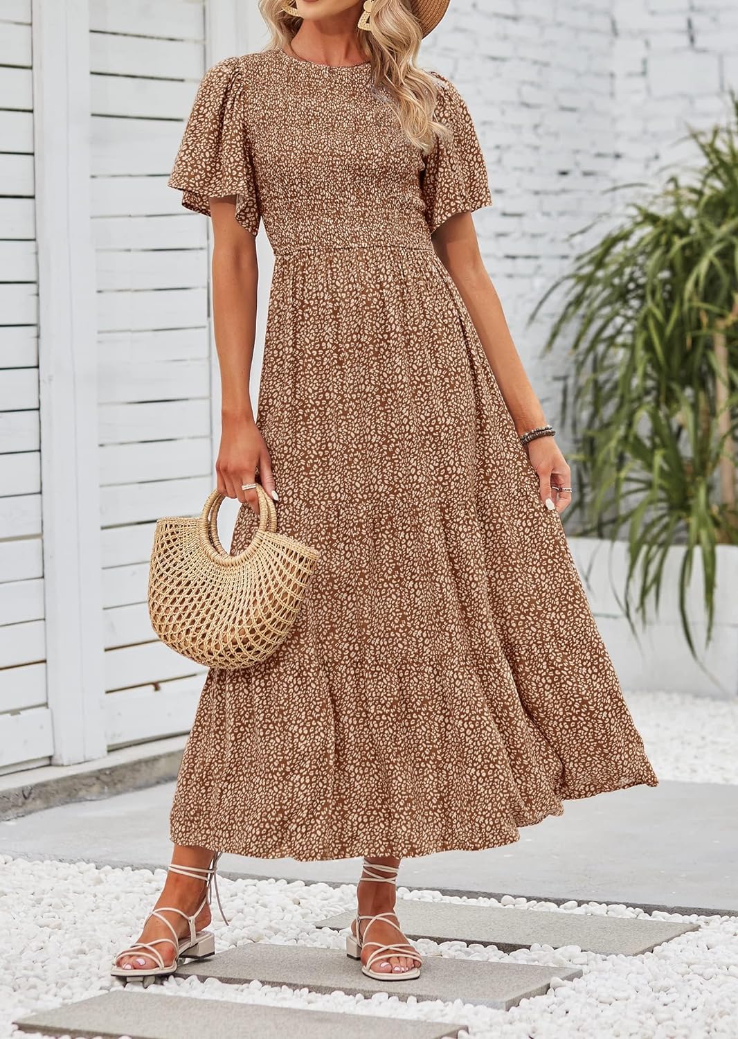Summer Style Printed Short Design Sleeves Dress