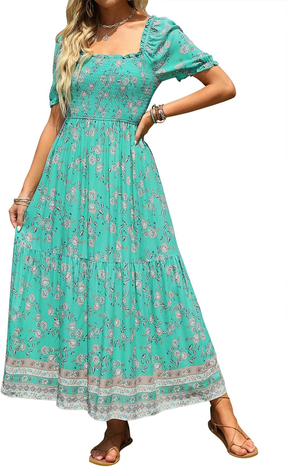 Flowers Print Stylish Dress Long Dress