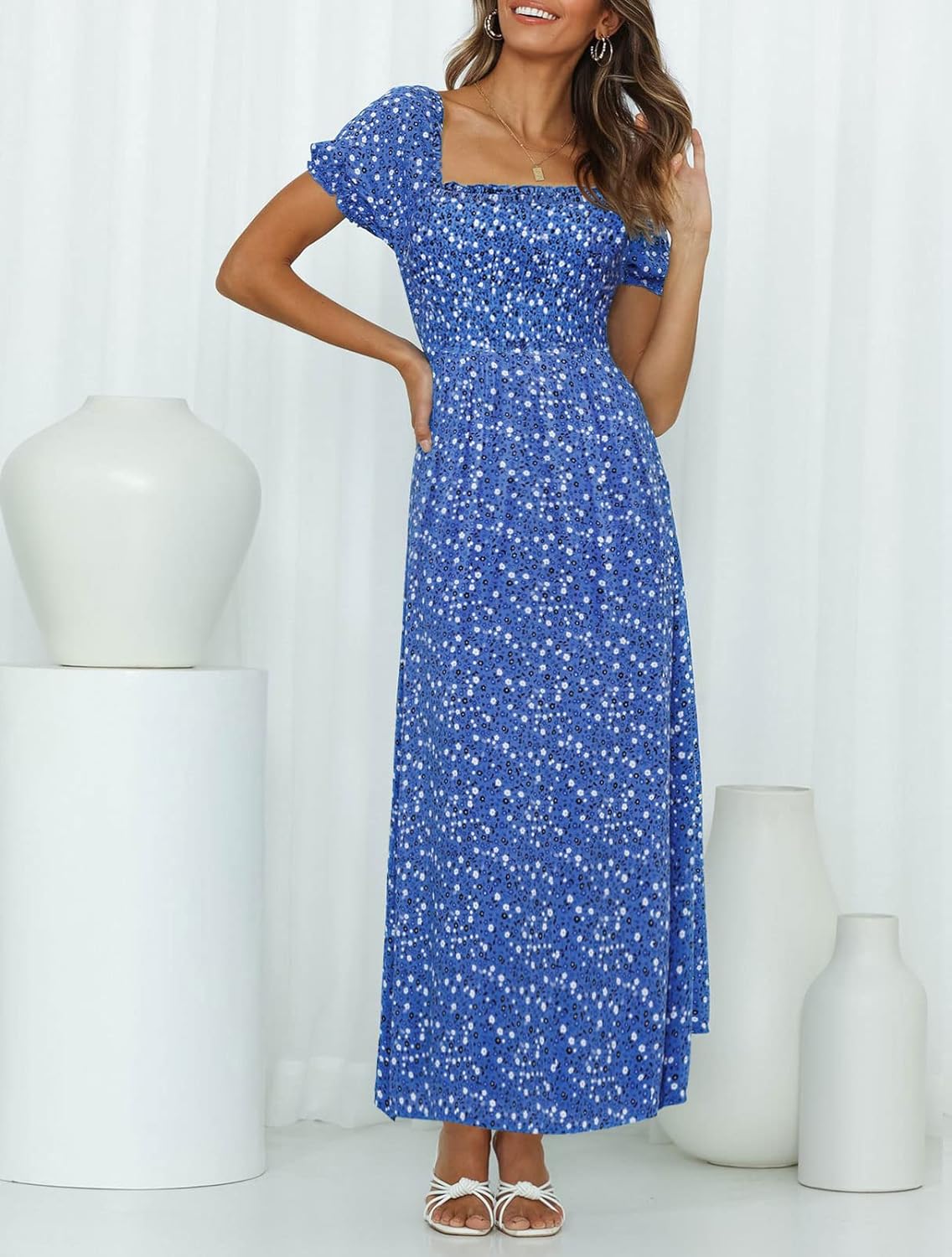 Flowers Print Stylish Dress Long Dress