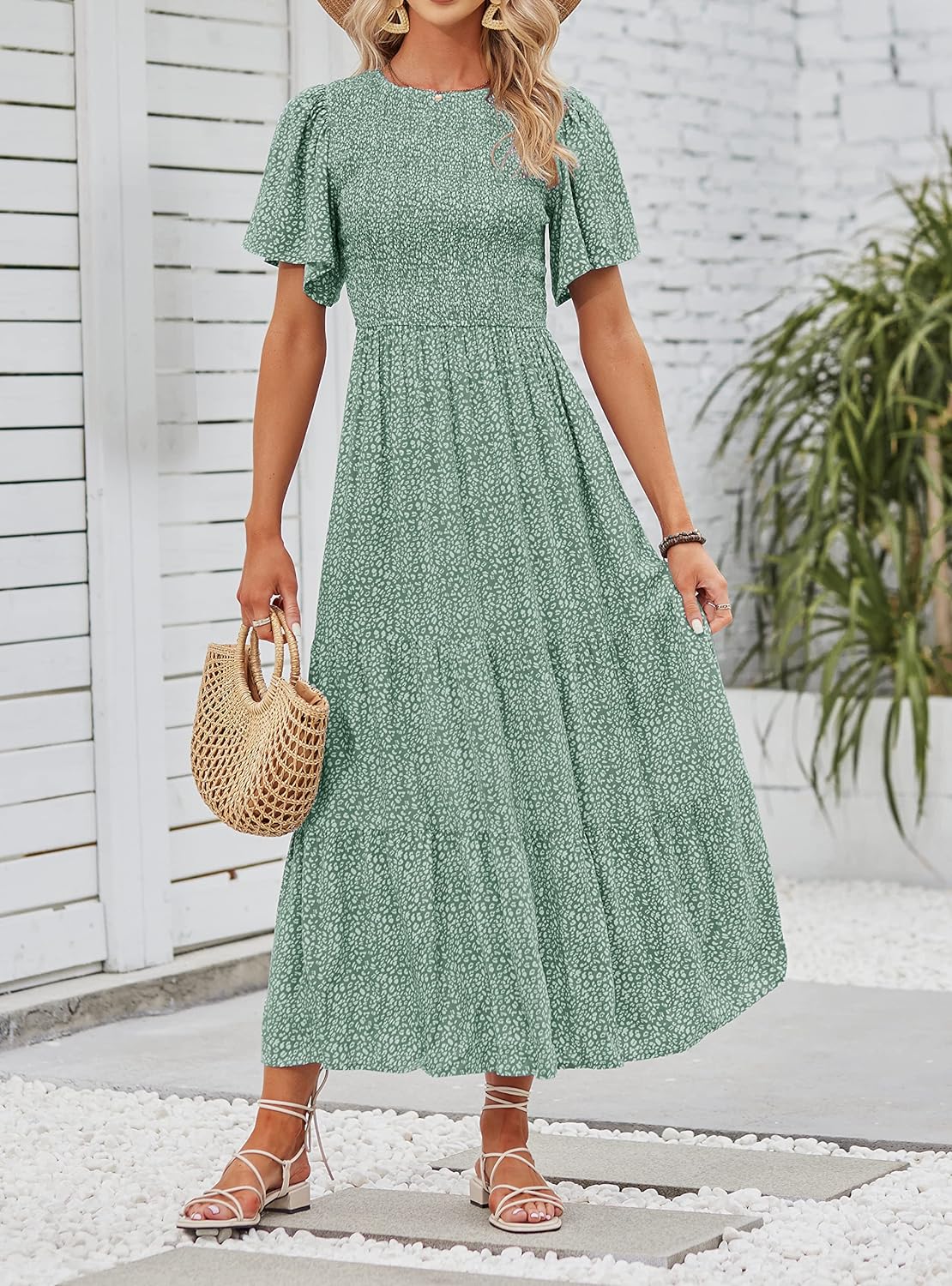 Summer Style Printed Short Design Sleeves Dress