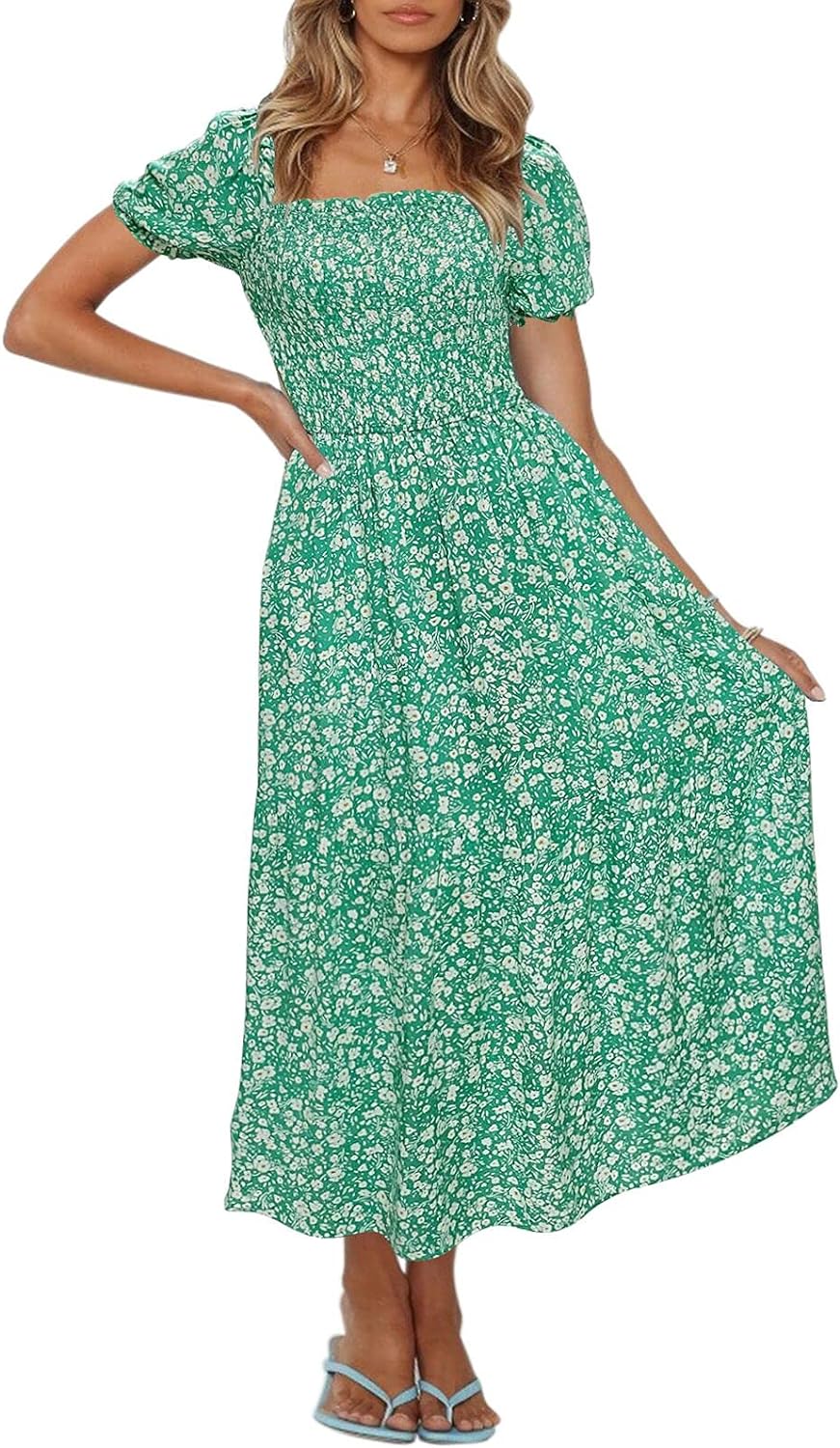 Flowers Print Stylish Dress Long Dress