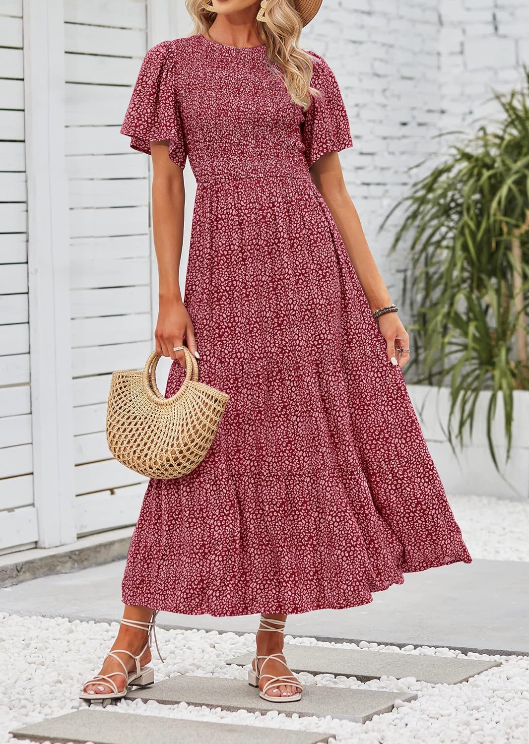 Summer Style Printed Short Design Sleeves Dress