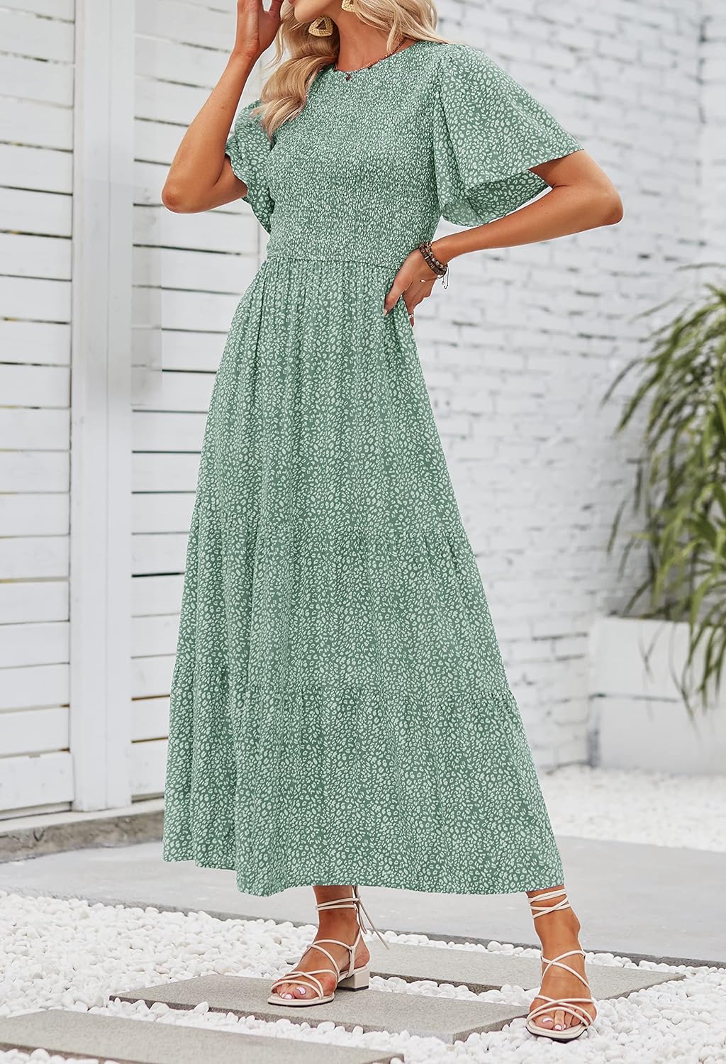 Summer Style Printed Short Design Sleeves Dress