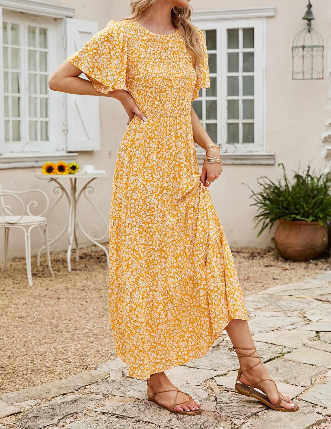 Summer Style Printed Short Design Sleeves Dress