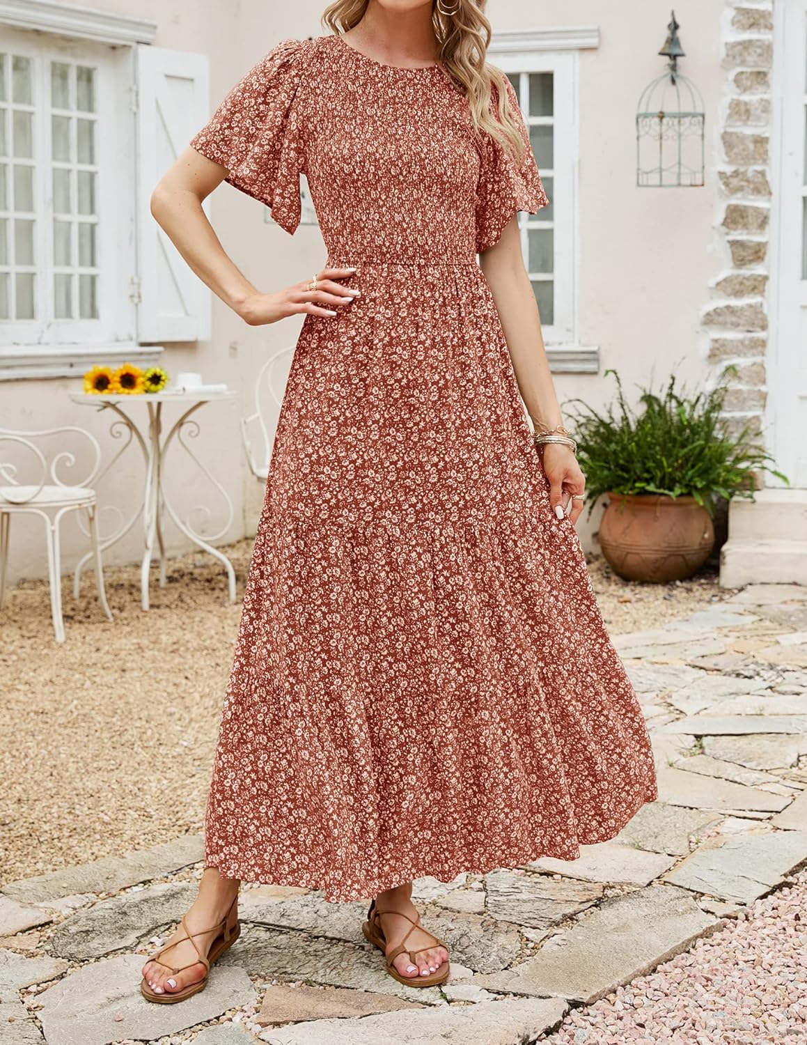 Summer Style Printed Short Design Sleeves Dress